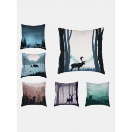 Cartoon Animal Scenery Pattern Linen Cushion Cover Home Sofa Art Decor Throw Pillowcase