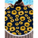 Daisy Sunflower Round Beach Towel Blanket Hawaii Hawaiian Tropical Large Microfiber Terry Beach Roundie Palm Circle Picnic Carpet Yoga Mat with Fringe