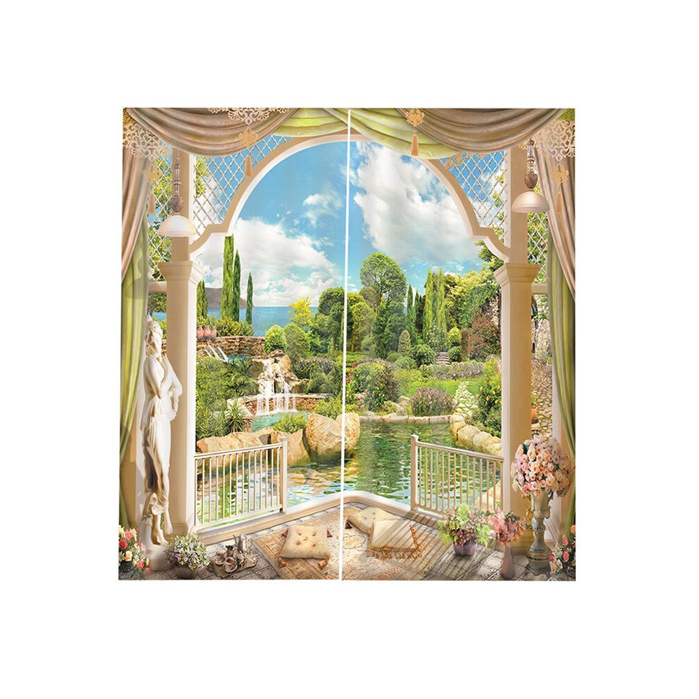 Landscrape 3D Printed Window Curtain 2 Panel Blackout Blinds Thermal Insulated