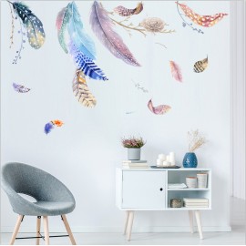 Miico 2PCS Feather Decorative Sticker Sofa Background Wall Sticker DIY Sticker Living Room Bedroom