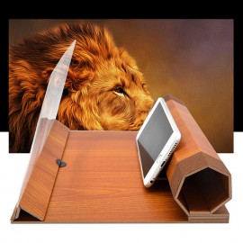 Phone Screen Amplifier Wood Grain Volume Magnifier 3D Amplifier Desktop Stand